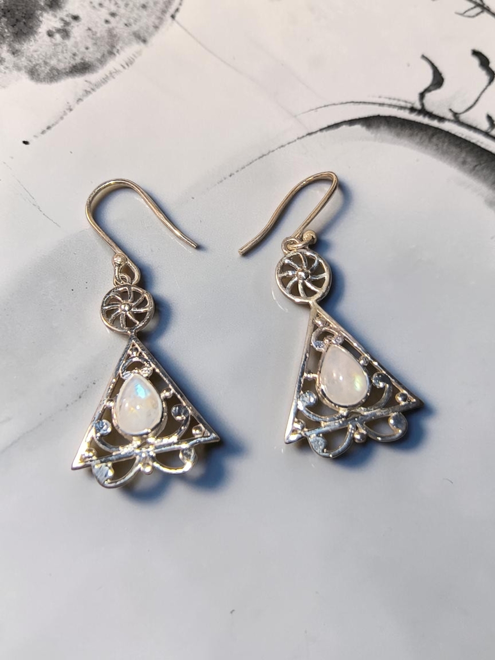 Sterling Silver White Moonstone Teardrop Dangle Earrings Brand New